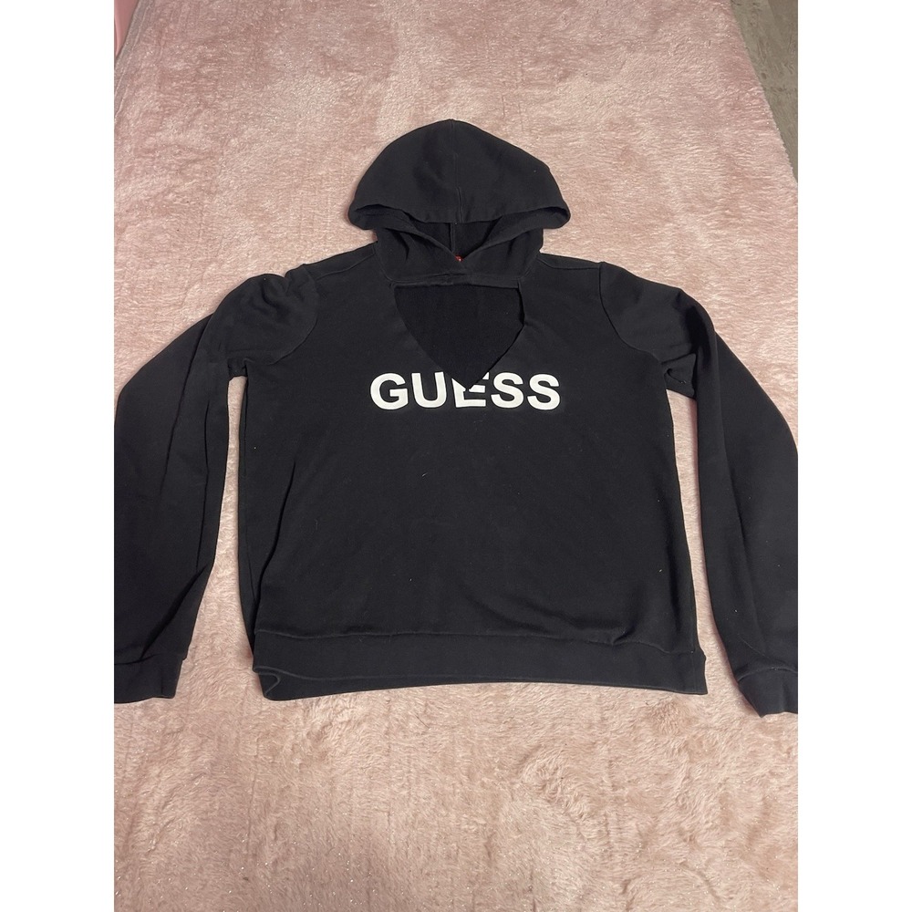 GUESS Los Angeles Triangle Cut Hoodie Sweatshirt Black Size L Y2K‎ I0191